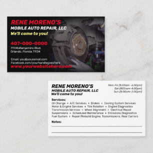 Mobile Automobile Car Repair Mechanic 2 Sided Visitekaartje