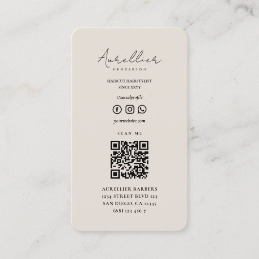 Mobile Barber Barbershop Sand Script Minimal Visitekaartje (Achterkant)