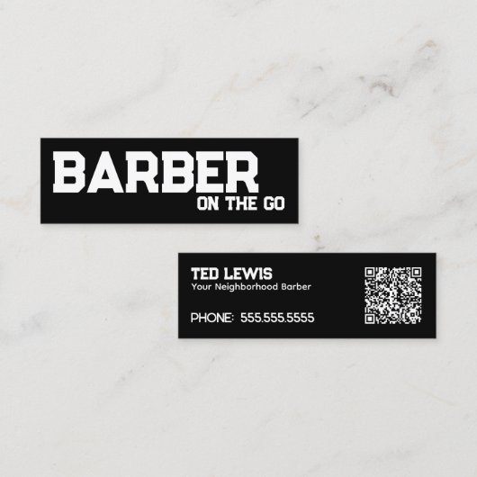 Mobile Barber Custom QR Mini Visitekaartje (Voorkant / Achterkant)