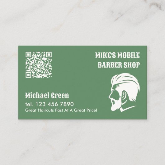Mobile Barber Custom QR Visitekaartje (Voorkant)