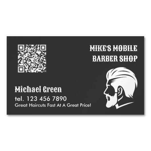 Mobile Barber Premium QR op maat Magnetisch Visitekaartje (Voorkant)