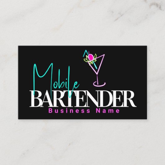 Mobile Bartender Club Bar Neon Drinken B Visitekaartje (Voorkant)