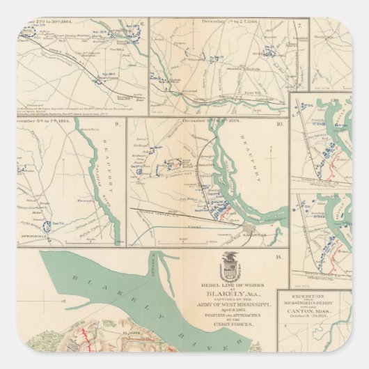 Mobile, Blakely, Messinger's Ferry-Canton Vierkante Sticker (Voorkant)