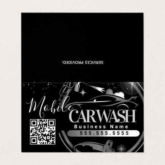 Mobile Car Wash Detail - Business Logo QR Code B Visitekaartje (Buitenkant ongevouwen)