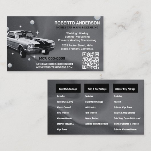 Mobile Car Wash Detailing Druk Wassen QR COD Visitekaartje (Voorkant / Achterkant)
