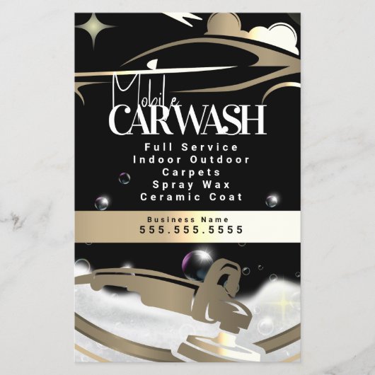Mobile Car Wash Detailing Logo Gold Flyer (Voorkant)