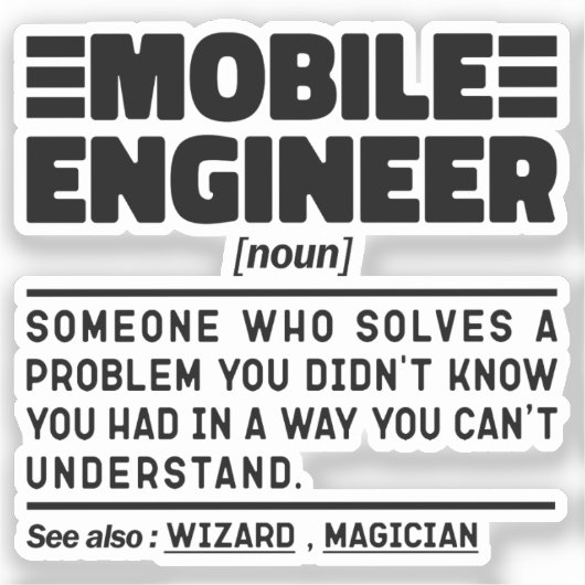 Mobile Engineer Noun Probleemoplossing Specialist Sticker (Voorkant)