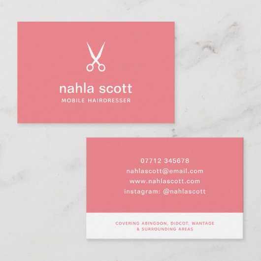 Mobile Hairdresser Coral Scissors UK/Euro Visitekaartje (Voorkant / Achterkant)