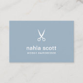 Mobile Hairdresser Dusty Blue Scissors UK/Euro Visitekaartje (Voorkant)