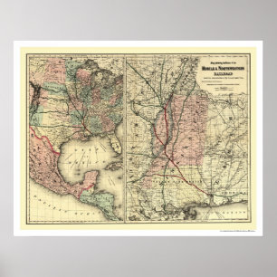 Mobile & Northwestern Railroad Map 1871 Poster
