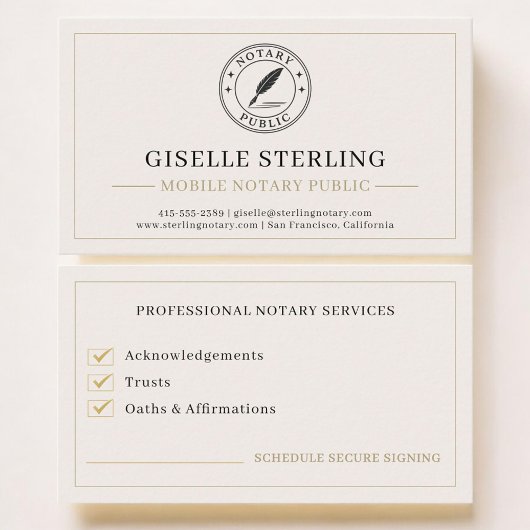 Mobile Notary Public Professional Visitekaartje