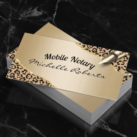 Mobile Notary Signing Agent Modern Gold Leopard Visitekaartje