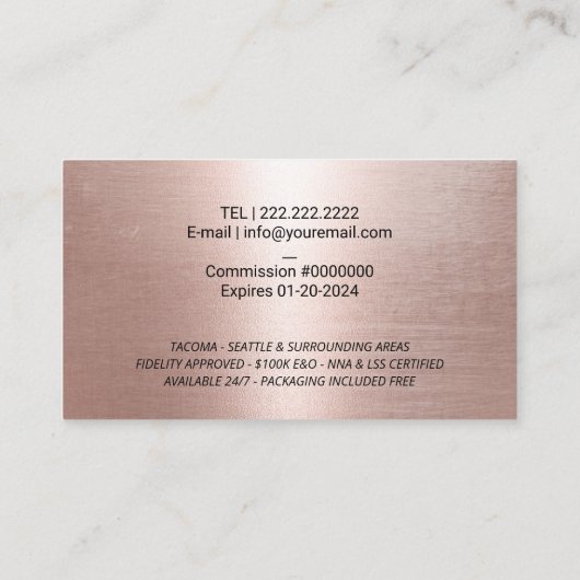 Mobile Notional Loan Signing Agent Blush Roos Gold Visitekaartje (Achterkant)