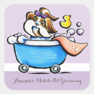 Mobile Pet Grooming Shih Tzu Paarse Marketing Vierkante Sticker