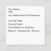 Mobile RV Motorhome Repair Mechanic Vierkante Visitekaartje (Achterkant)