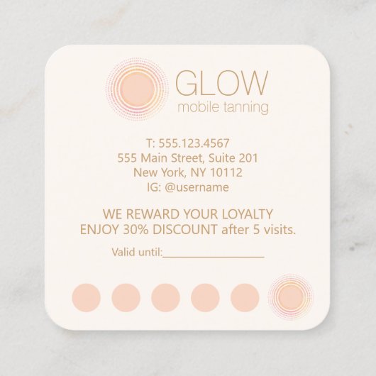 Mobile Spray Tan Loyalty Kaart 6 Bezoek Vierkante Visitekaartje (Achterkant)