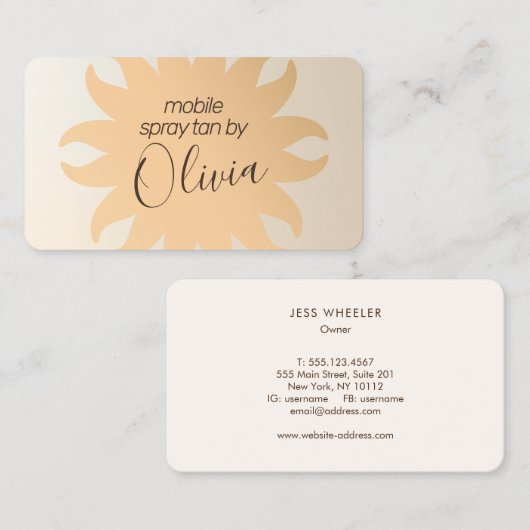 Mobile Spray Tanning Copper Sun Rays Visitekaartje (Voorkant / Achterkant)