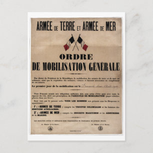 Mobilisatie in Frankrijk op 1 augustus 1914 Briefkaart