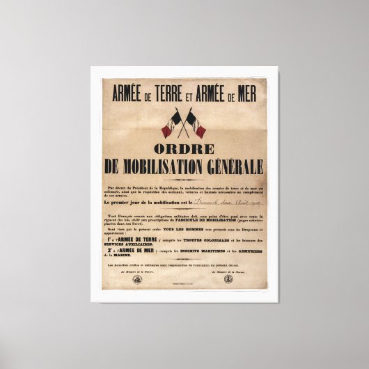 Mobilisatie in Frankrijk op 1 augustus 1914 Canvas Afdruk (Voorkant)