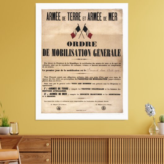 Mobilisatie in Frankrijk op 1 augustus 1914 Canvas Afdruk (Insitu (Woonkamer))