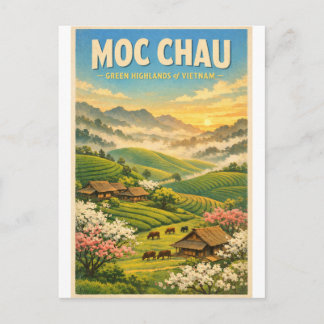 Moc Chau, Vietnam, in een klassieke retro reis Briefkaart