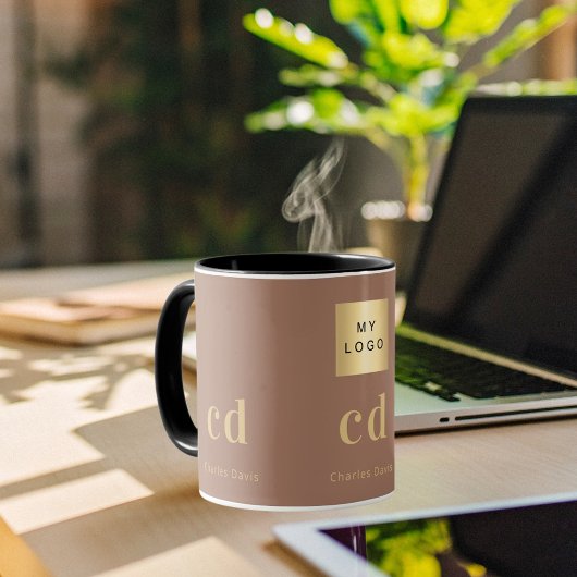 Mocca bruin monogram naam bedrijf logo mok
