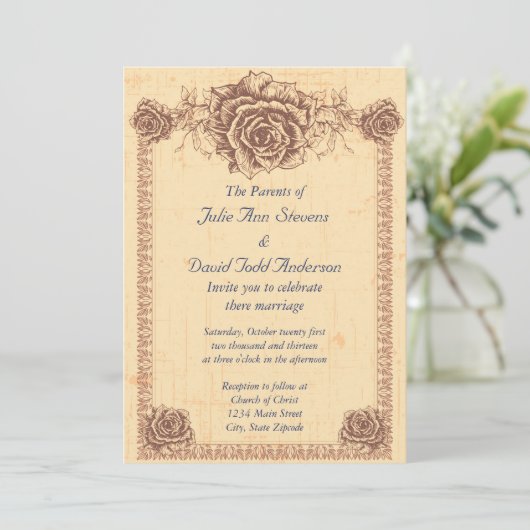 Moccasin  Roos Border Wedding Kaart (Staand voorkant)