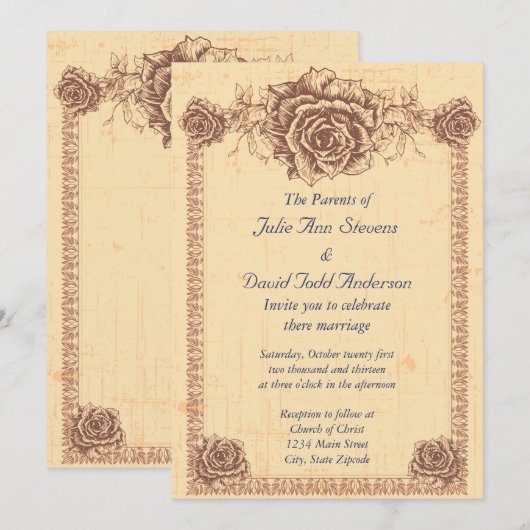 Moccasin  Roos Border Wedding Kaart (Voorkant / Achterkant)