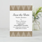 Mocha Argyle Save the Date Uitnodiging (Staand voorkant)