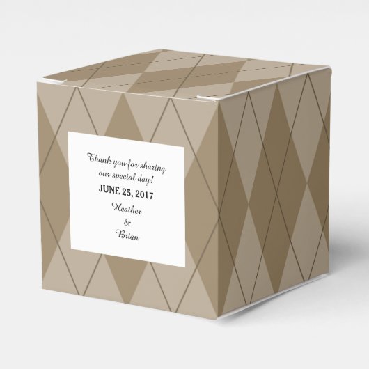 Mocha Argyle Wedding Favor Boxes Bedankdoosjes (Voorkant Zijde)