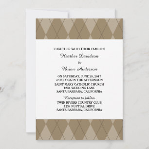 Mocha Argyle Wedding Invite Kaart