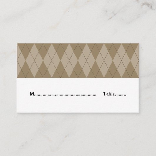Mocha Argyle Wedding Place Card Plaatskaartje (Voorkant)