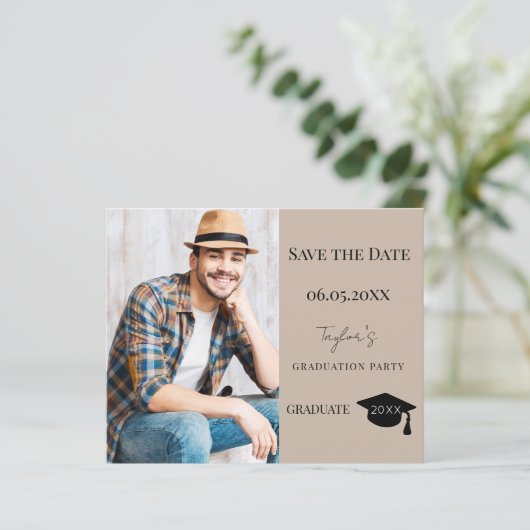 Mocha beige Graduation Party Save the Date card (Staand voorkant)