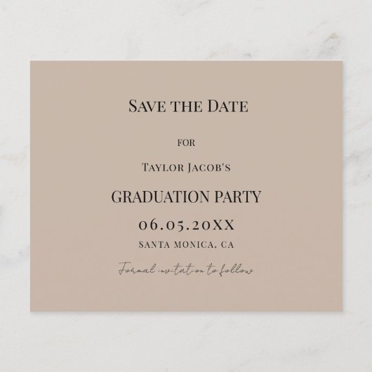 Mocha beige Graduation Party Save the Date card (Achterkant)