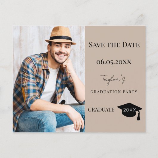 Mocha beige Graduation Party Save the Date card (Voorkant)
