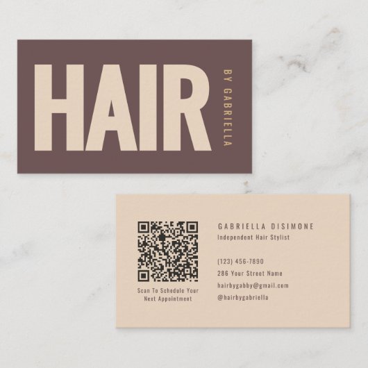 Mocha Beige Minimalistische Kapper QR Code Visitekaartje (Voorkant / Achterkant)