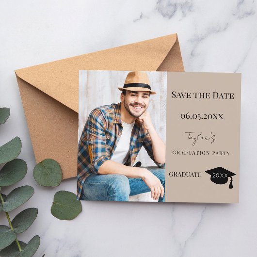 Mocha beige modern Afstudeerfeest Save the Date Flyer