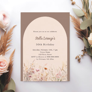 Mocha beige wilde bloemen bloemstukken verjaardag kaart
