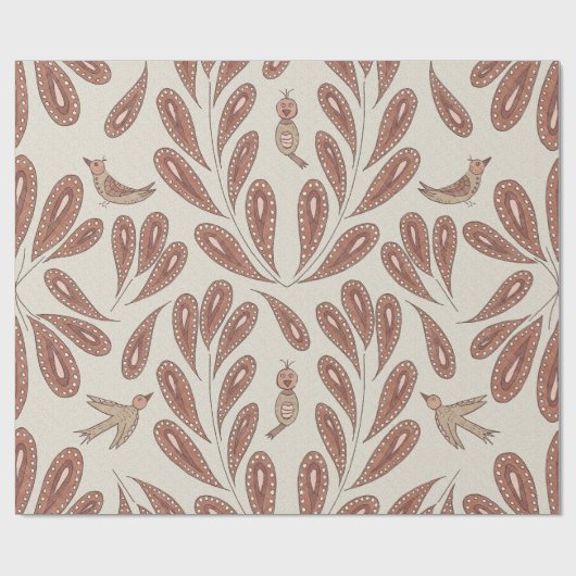 Mocha Birds and Flowers Cadeaupapier (Vlak)