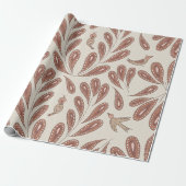 Mocha Birds and Flowers Cadeaupapier (Uitgerold)