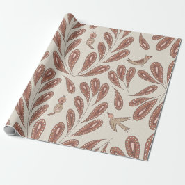 Mocha Birds and Flowers Cadeaupapier