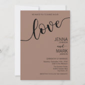 Mocha Black Love Script Minimalist Wedding Kaart (Voorkant)