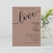 Mocha Black Love Script Minimalist Wedding Kaart (Staand voorkant)