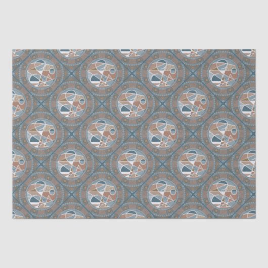 Mocha & Blauwgroen Abstract Accent Mandala Diamond Tissuepapier (Voorkant)