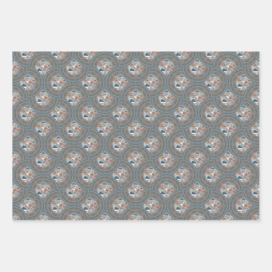 Mocha & Blauwgroen Abstract accent Mandala Ogee Sc Inpakpapier Vel (Voorkant)