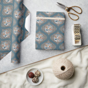 Mocha & Blauwgroen Abstract accent Mandala Retro O Cadeaupapier
