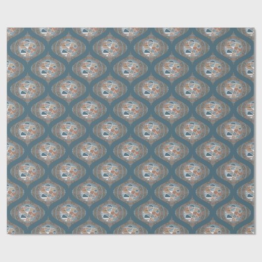Mocha & Blauwgroen Abstract accent Mandala Retro O Cadeaupapier (Vlak)