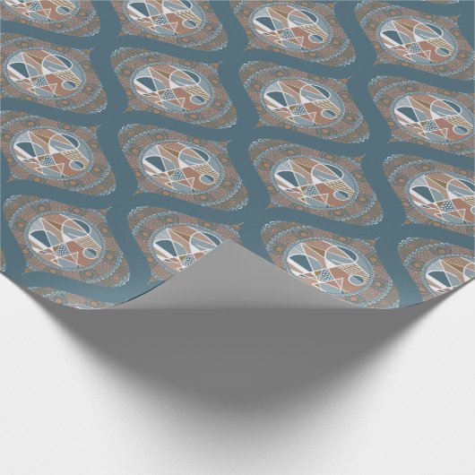 Mocha & Blauwgroen Abstract accent Mandala Retro O Cadeaupapier (Hoek)