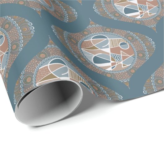 Mocha & Blauwgroen Abstract accent Mandala Retro O Cadeaupapier (Rol Hoek)