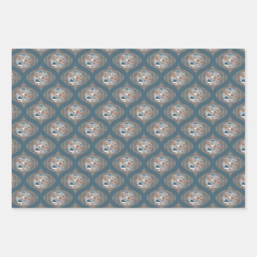Mocha & Blauwgroen Abstract accent Mandala Retro O Inpakpapier Vel (Voorkant 3)